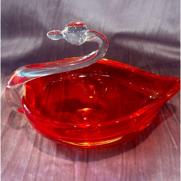 Other - Hand blown vintage glass red Swan candy trinket dish